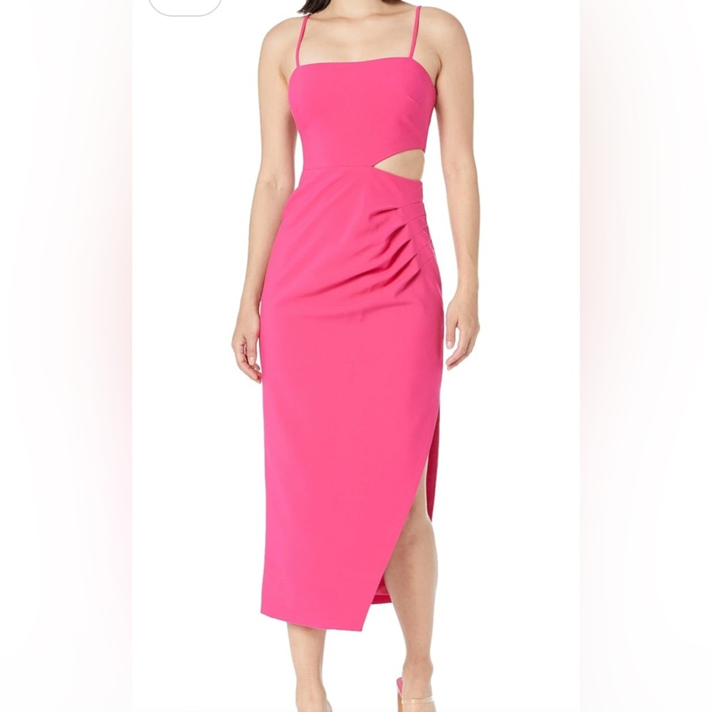 LIKELY Zeldana Dress Bright Pink Cocktail Sexy Sz12 Elegant Cutout Midi Dress